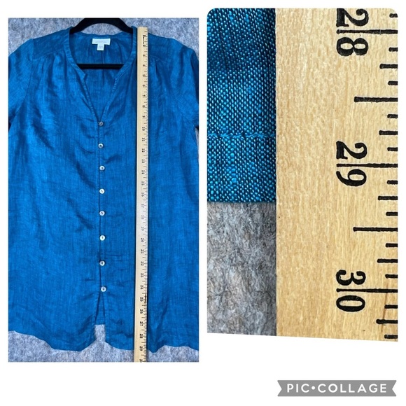 Pure Jill Linen Aqua Blue 3/4 Sleeve Easy Button-Front Lagenlook Tunic Top  Sz S - Picture 12 of 13